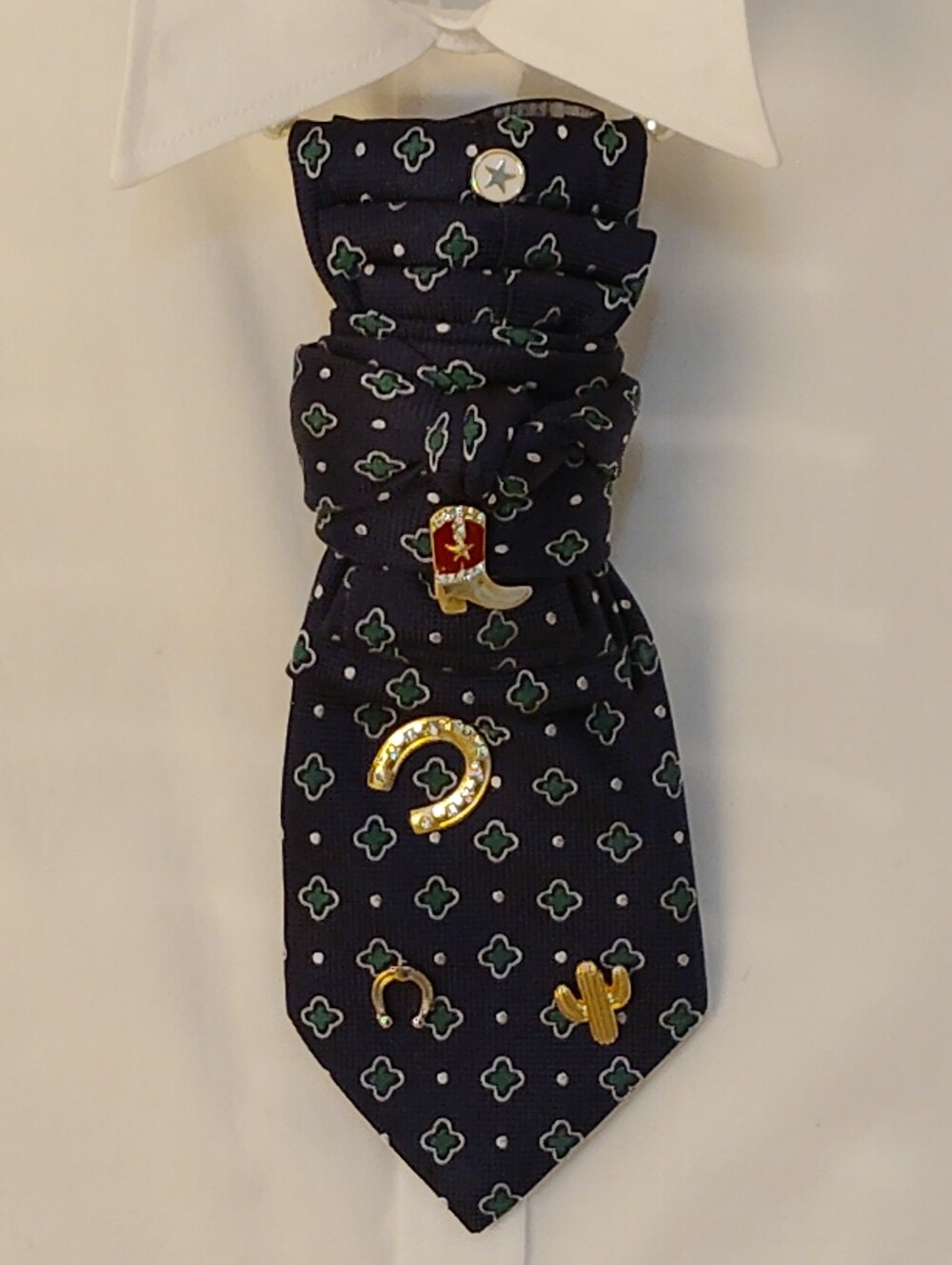 Navy Patterned Necktie with Western Charm Pins - Picture 1 of 1